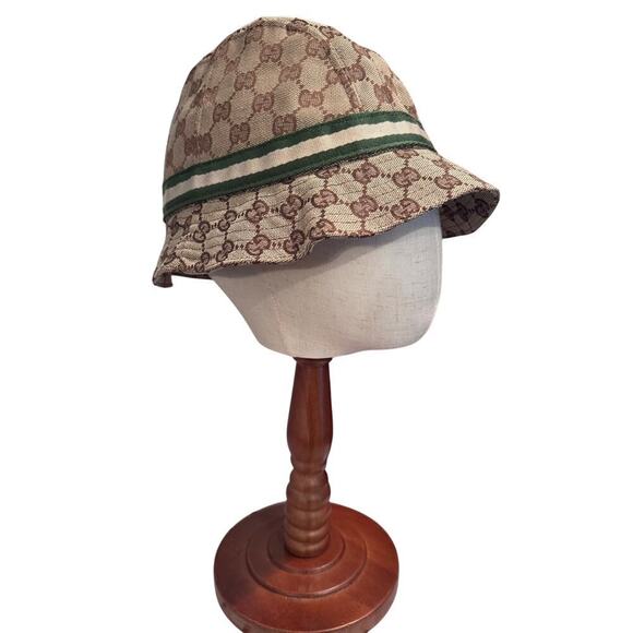 Gucci Monogram Bucket hat with Green White Trim Large Authentic CoA - Picture 1 of 10